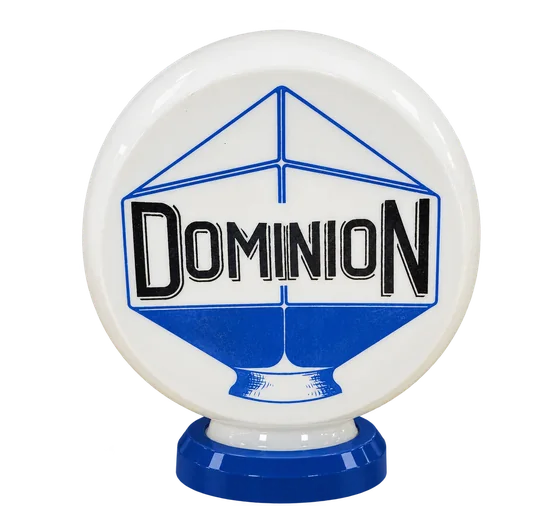 Dominion on royal blue petrol pump globe base